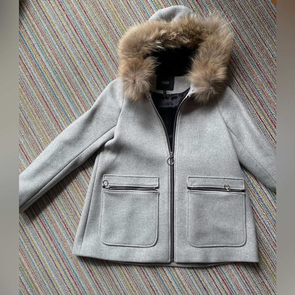 Maje Wool Coat - Grey View 2